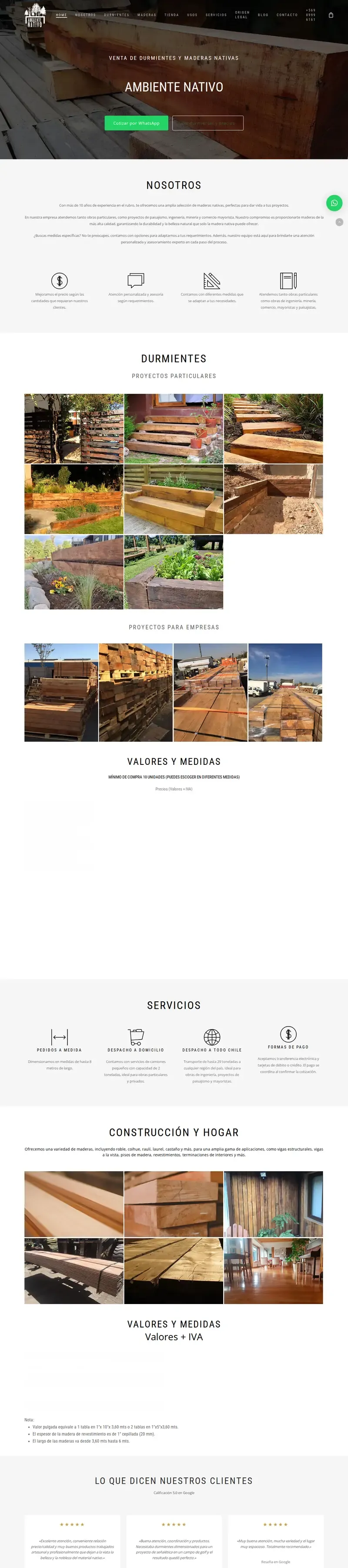 El sitio de Ambiente Nativo completo, de la portada al pie.