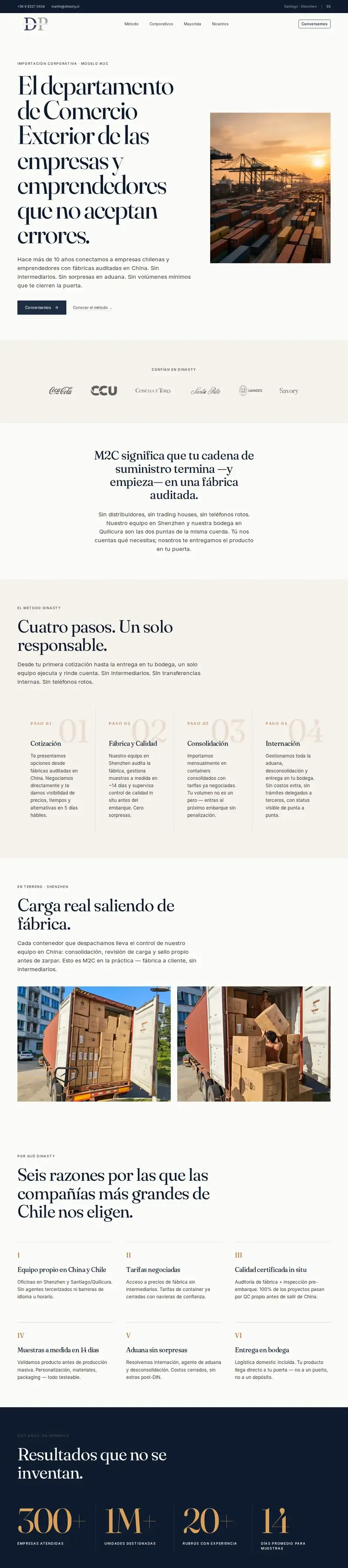 El sitio de Dinasty Partners completo, de la portada al pie.