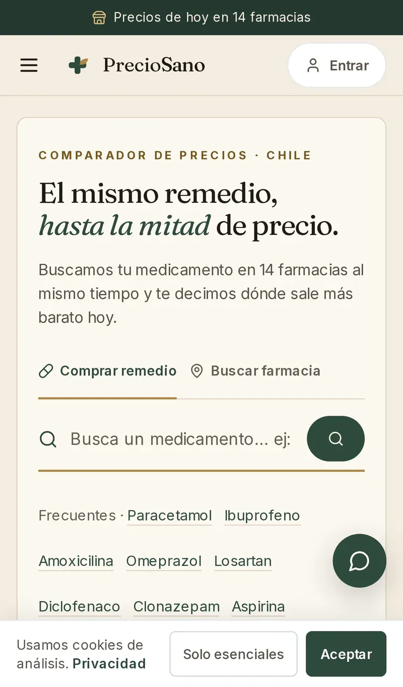 El sitio de PrecioSano en teléfono