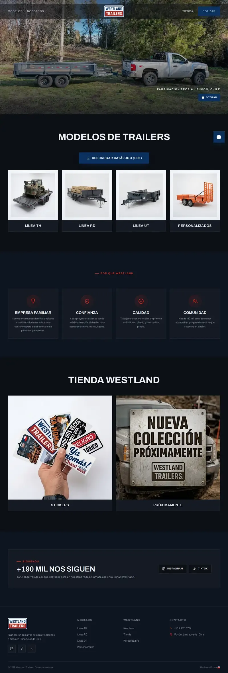 El sitio de Westland Trailers completo, de la portada al pie.