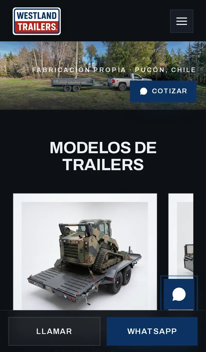 El sitio de Westland Trailers en teléfono
